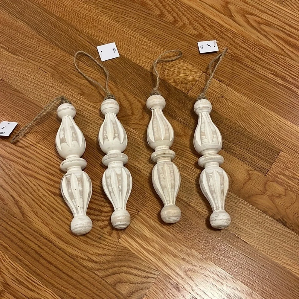 NWT Anthropologie Wood Finial Ornament Set of 4